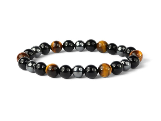 Triple Protection Bracelet: Hematite, Tigers Eye, Black Obsidian